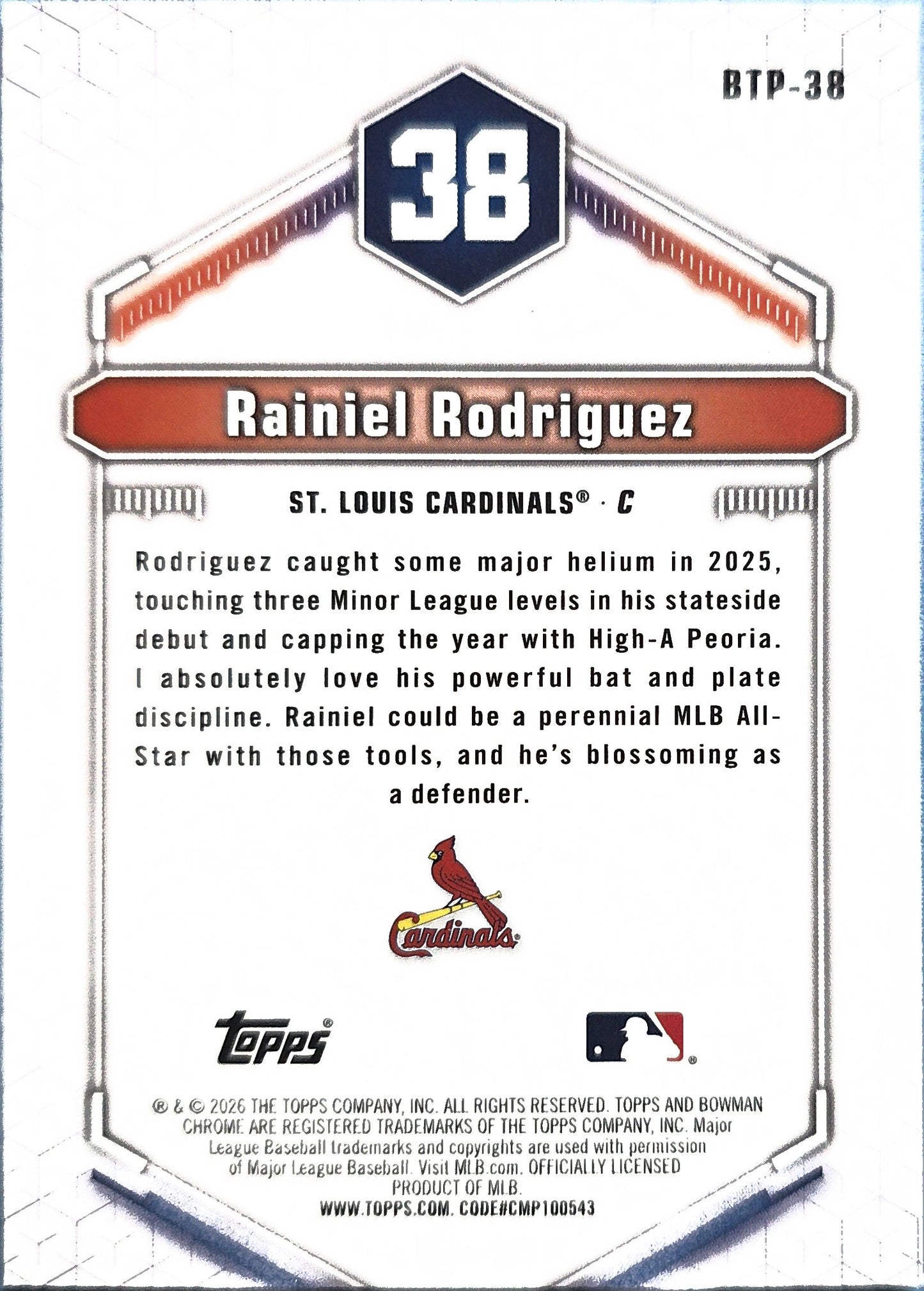 Rainiel Rodriguez 2026 Bowman Chrome Scouts Top 100  #BPT-38