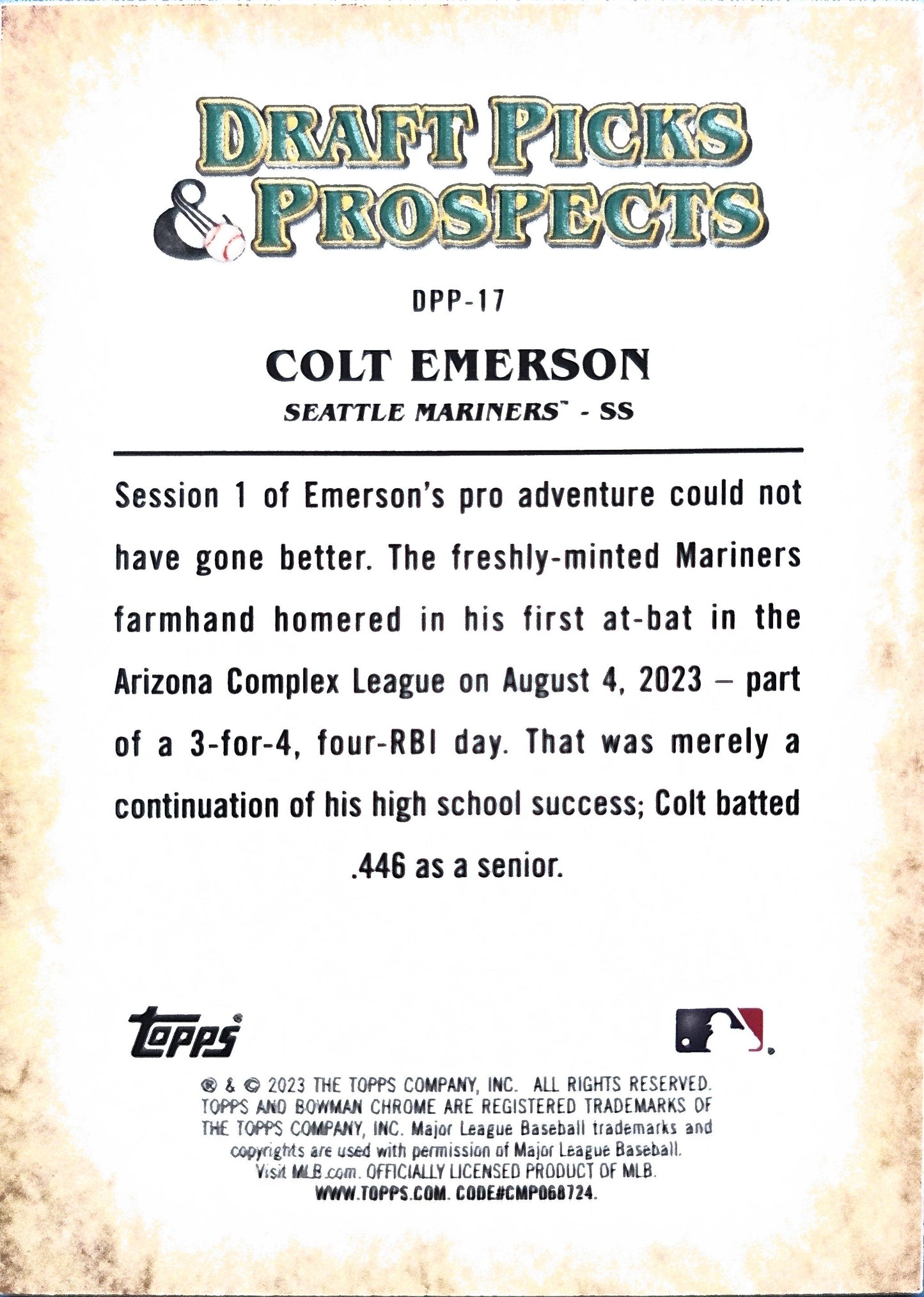 Colt Emerson 2023 Bowman Draft Picks Prospects DPP-17