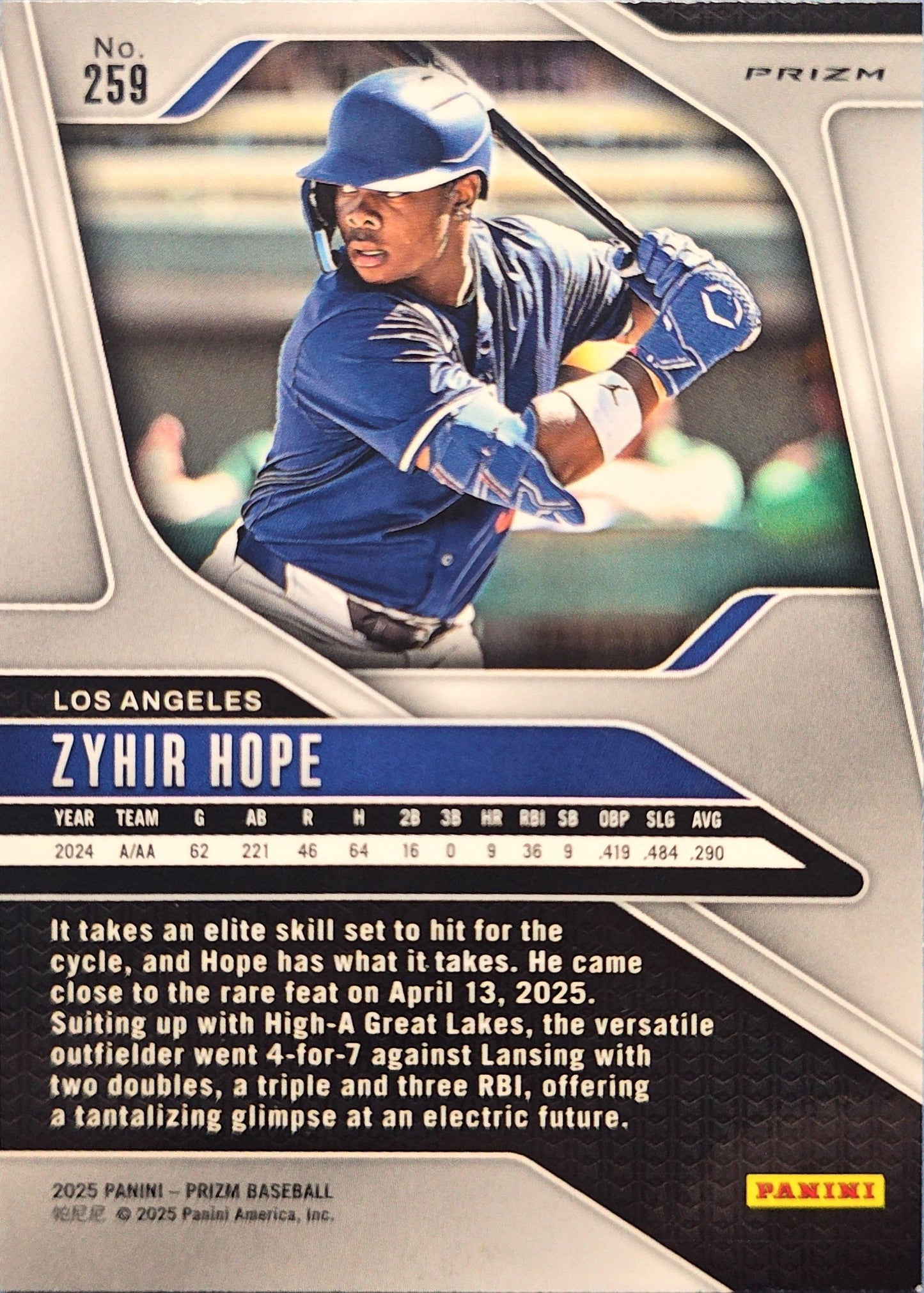 Zyhir Hope 2025 Panini Blue Prizm #259
