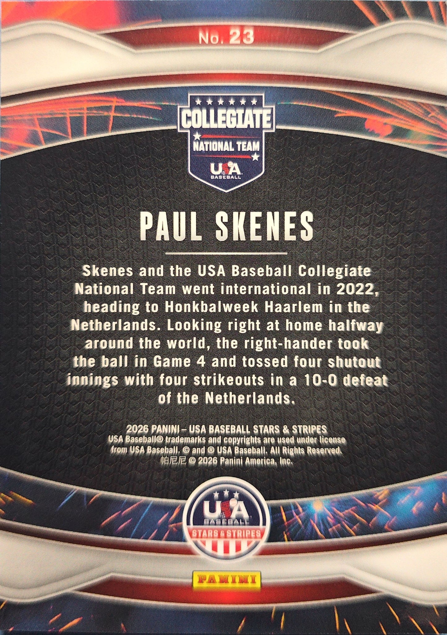 Paul Skenes 2026 Panini Stars & Stripes 18U Fireworks #23