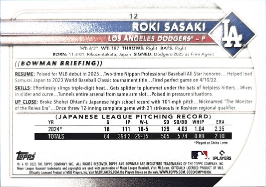 Roki Sasaki 2025 Bowman #12