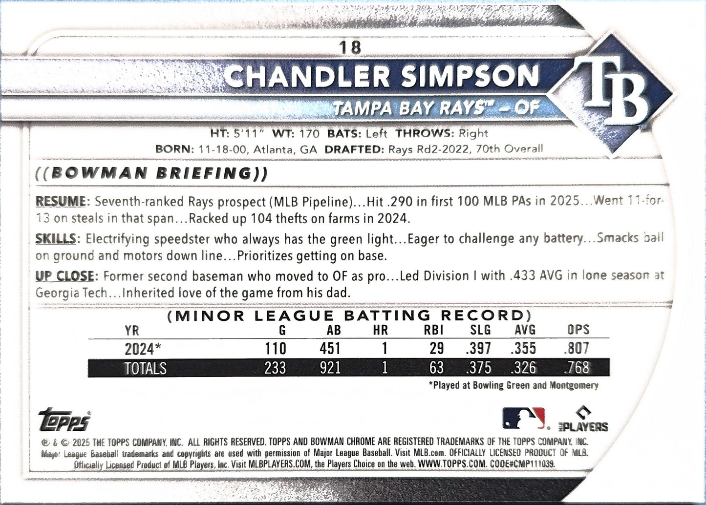 Chandler Simpson 2025 Bowman Chrome Mojo Refractor #18