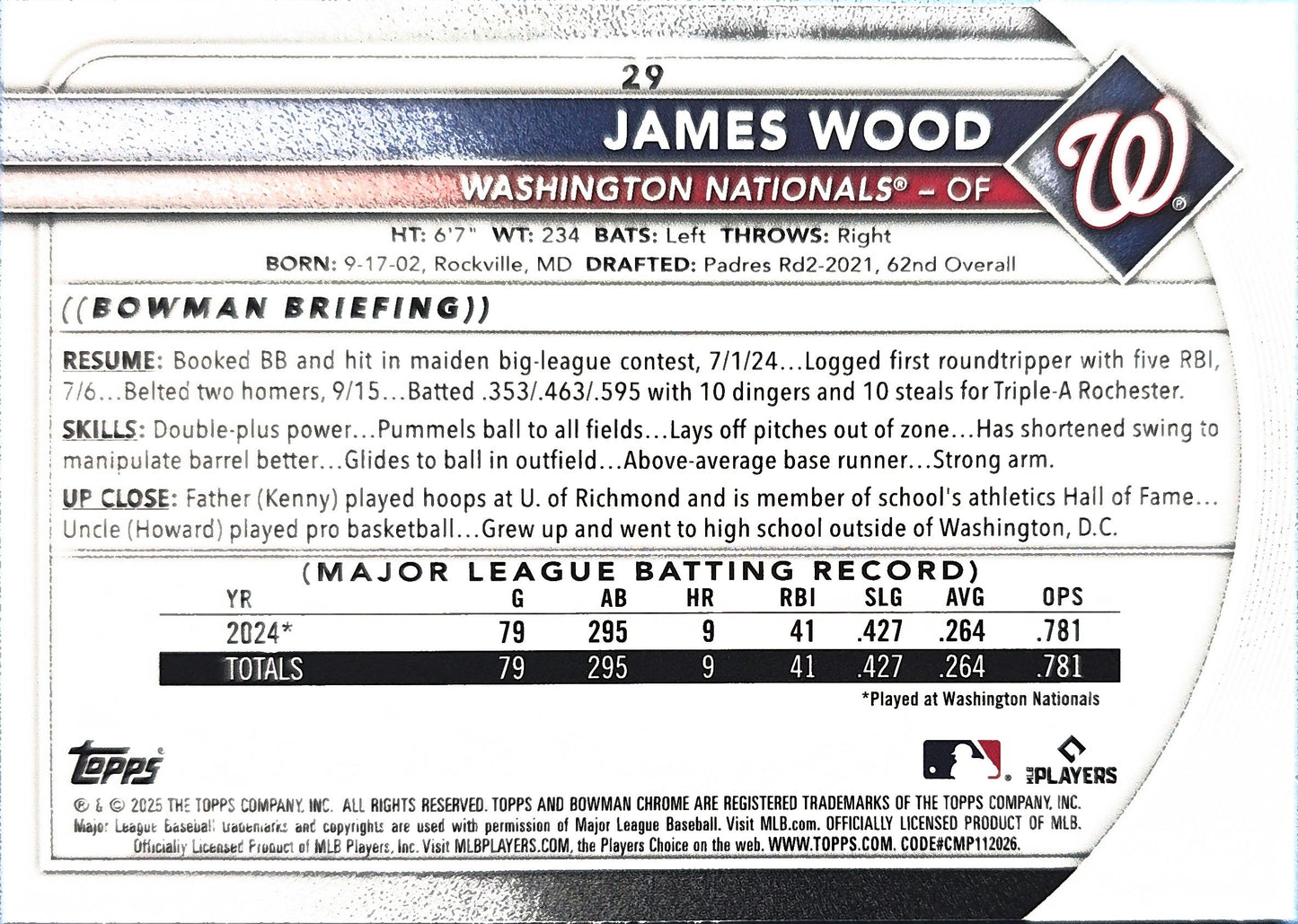 James Wood 2025 Bowman Chrome #29