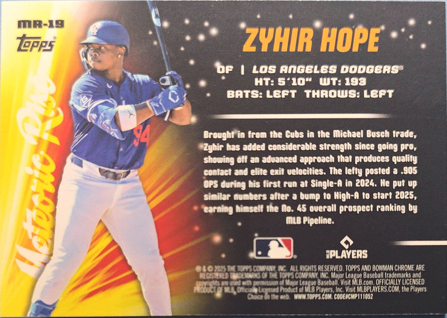 Zyhir Hope 2025 Bowman Chrome Meteoric Rise Mojo Refractor MR-19