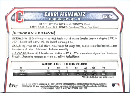 Dauri Fernandez 2026 Bowman Chrome Prospects Reptilian Refractor BCP-116