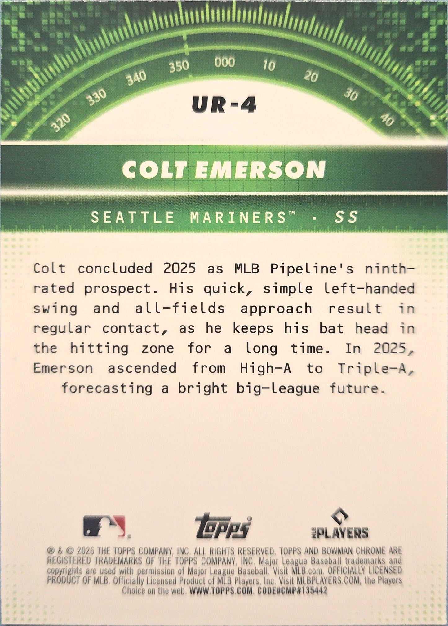 Colt Emerson 2026 Bowman Chrome Baseball Under The Radar #UR-4
