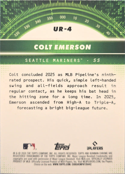 Colt Emerson 2026 Bowman Chrome Baseball Under The Radar #UR-4