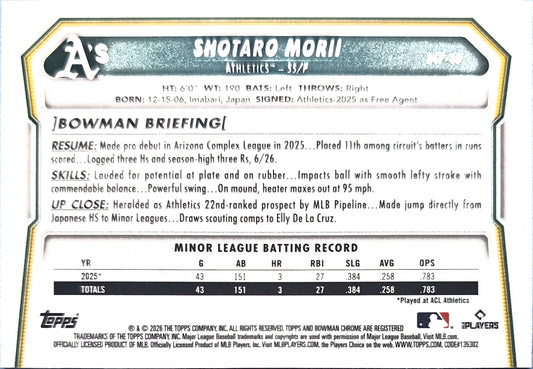 Shotaro Mori 2026 Bowman Chrom Prospect #BCP-48