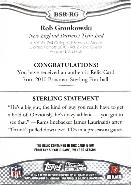 Rob Gronkowski 2010 Bowman Sterling Relics #BSR-RG