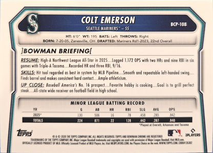 Colt Emerson 2026 Bowman Chrome Rookie Prospects BCP-108