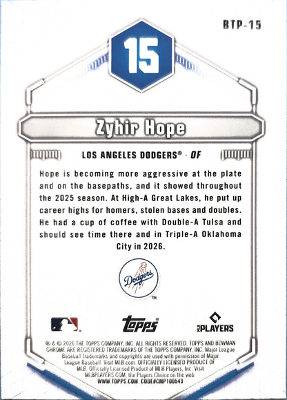 Zyhir Hope 2026 Bowman Chrome Top 100 BTP-15