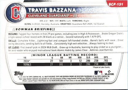 Travis Bazzana 2025 Bowman Chrome Prospects Mojo Refractor BCP-131