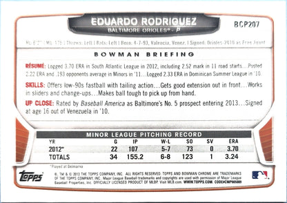 Eduardo Rodriguez 2013 Bowman Chrome Prospects BCP207