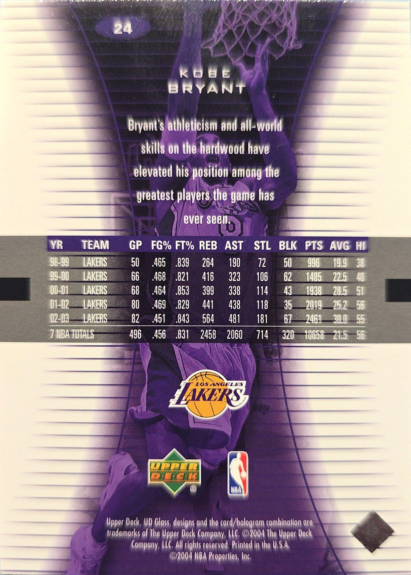 Kobe Bryant 2004 Upper Deck # 24 UD Glass
