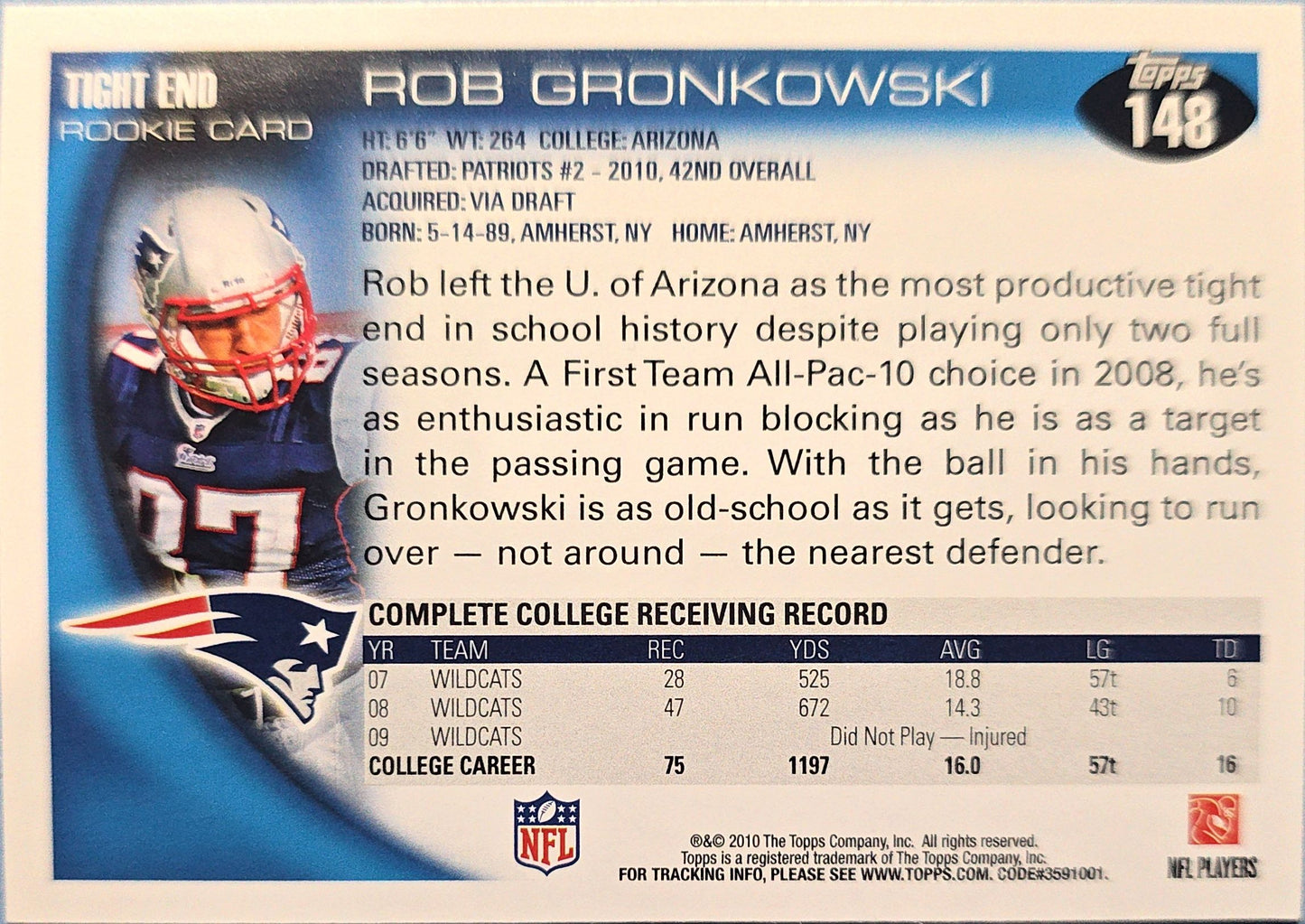 Rob Gronkowski 2010 Topps Rookie #148 (RC)