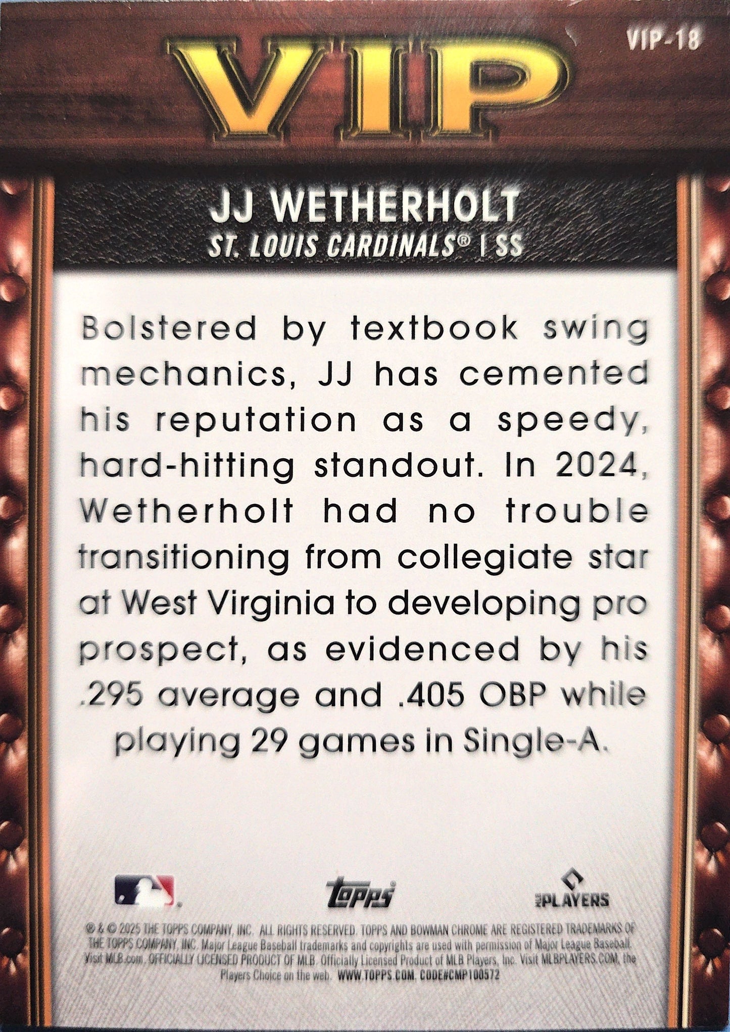 J.J. Wetherholt 2025 Bowman Chrome Refractor VIP #VIP-18