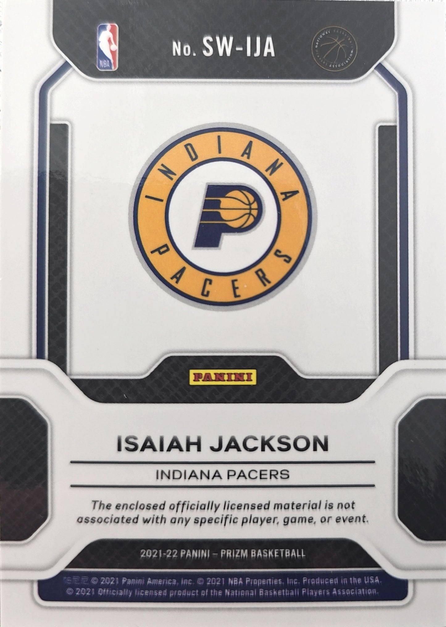 Isaiah Jackson 2021-2022 Prizm Sensational Swatches Patch Rookie #SW-IJA (RC)