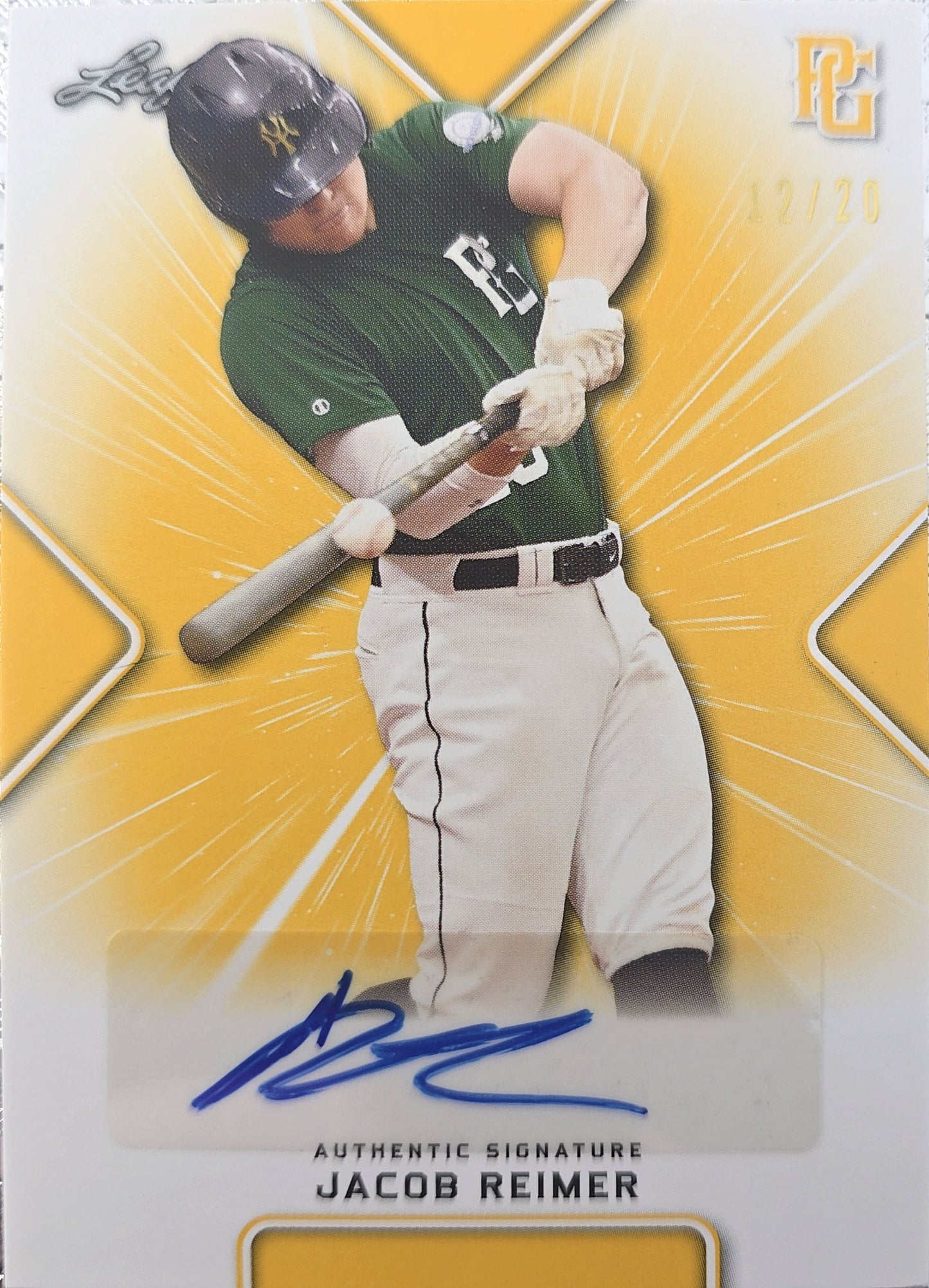 Jacob Reimer 2021 Leaf Perfect Game National Showcase Auto Yellow 12/20 #BA-JR2