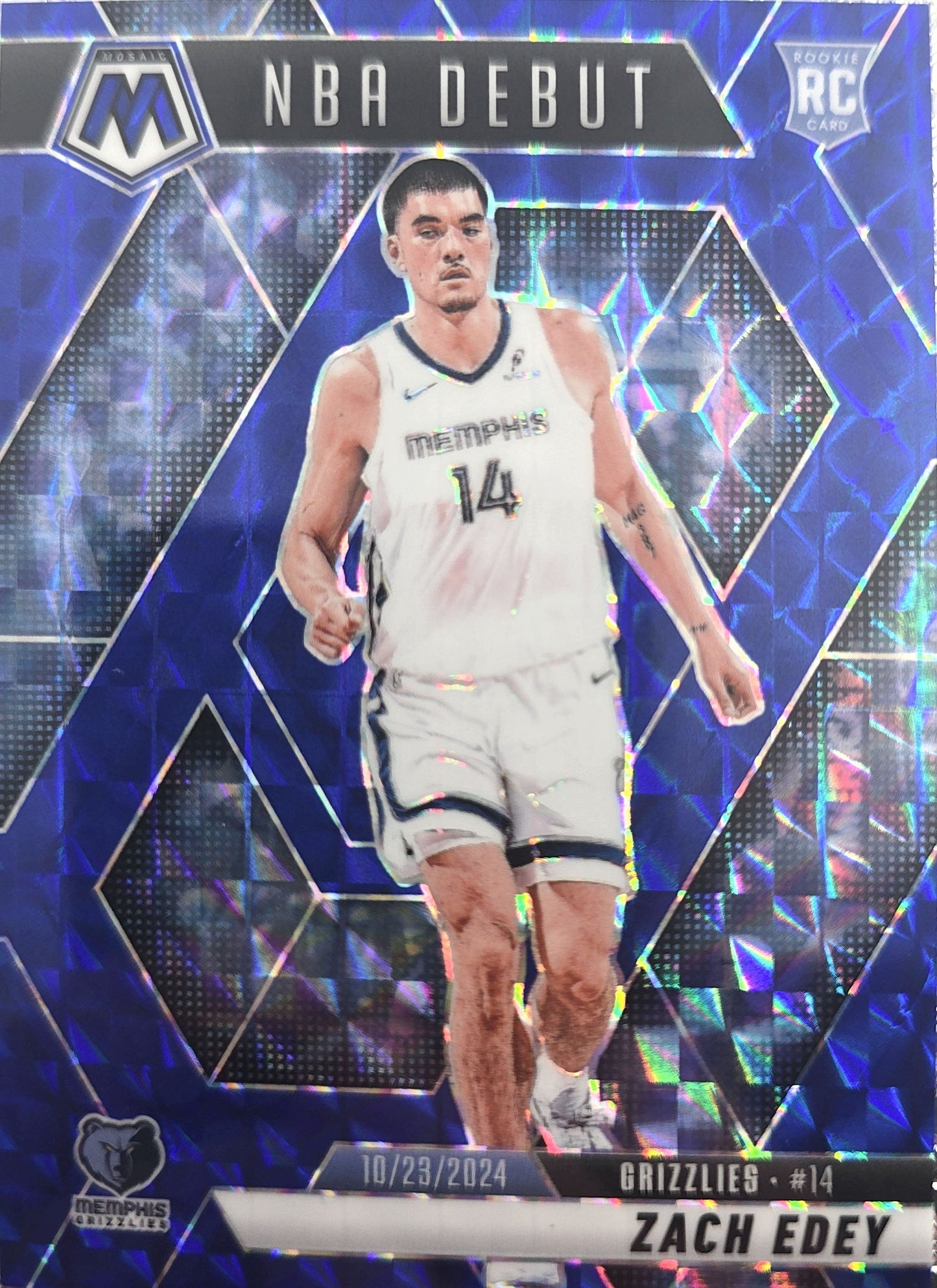 Zach Edey 2024-2025 Panini Mosaic Blue Reactive Prizm NBA Debut 107/199 Rookie #251 (RC)