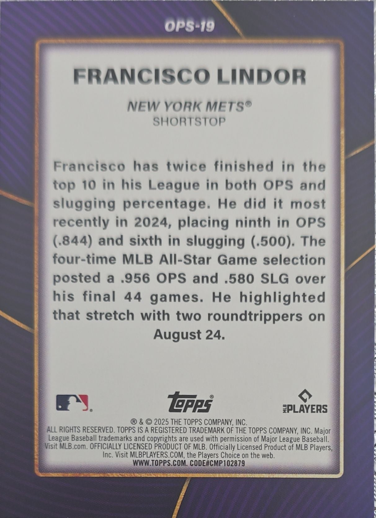 Francisco Lindor 2025 Topps OPS Leaders #OPS-19