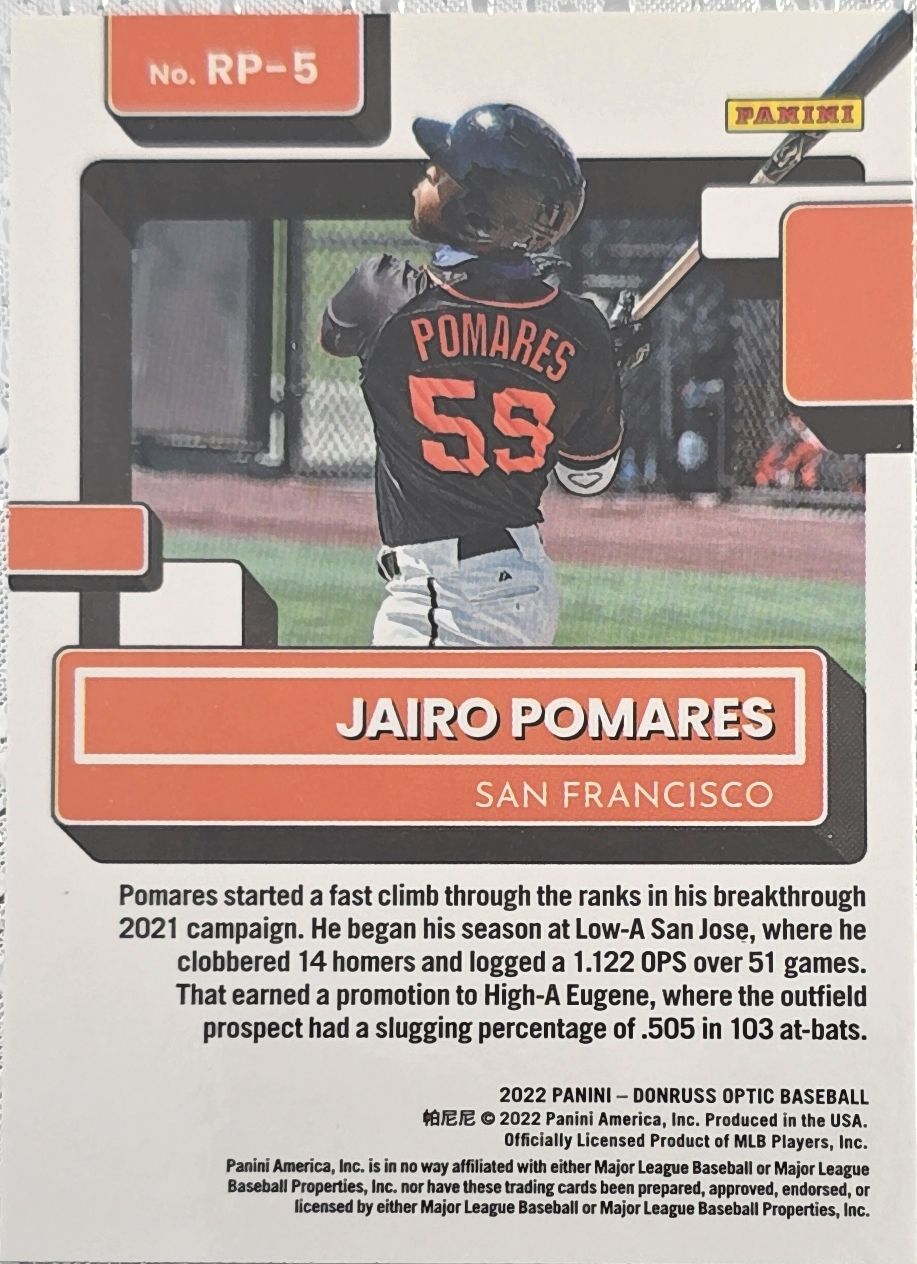 Jairo Pomares 2022 Panini Donruss Optic Rated Rookie #RP-1 (RC)