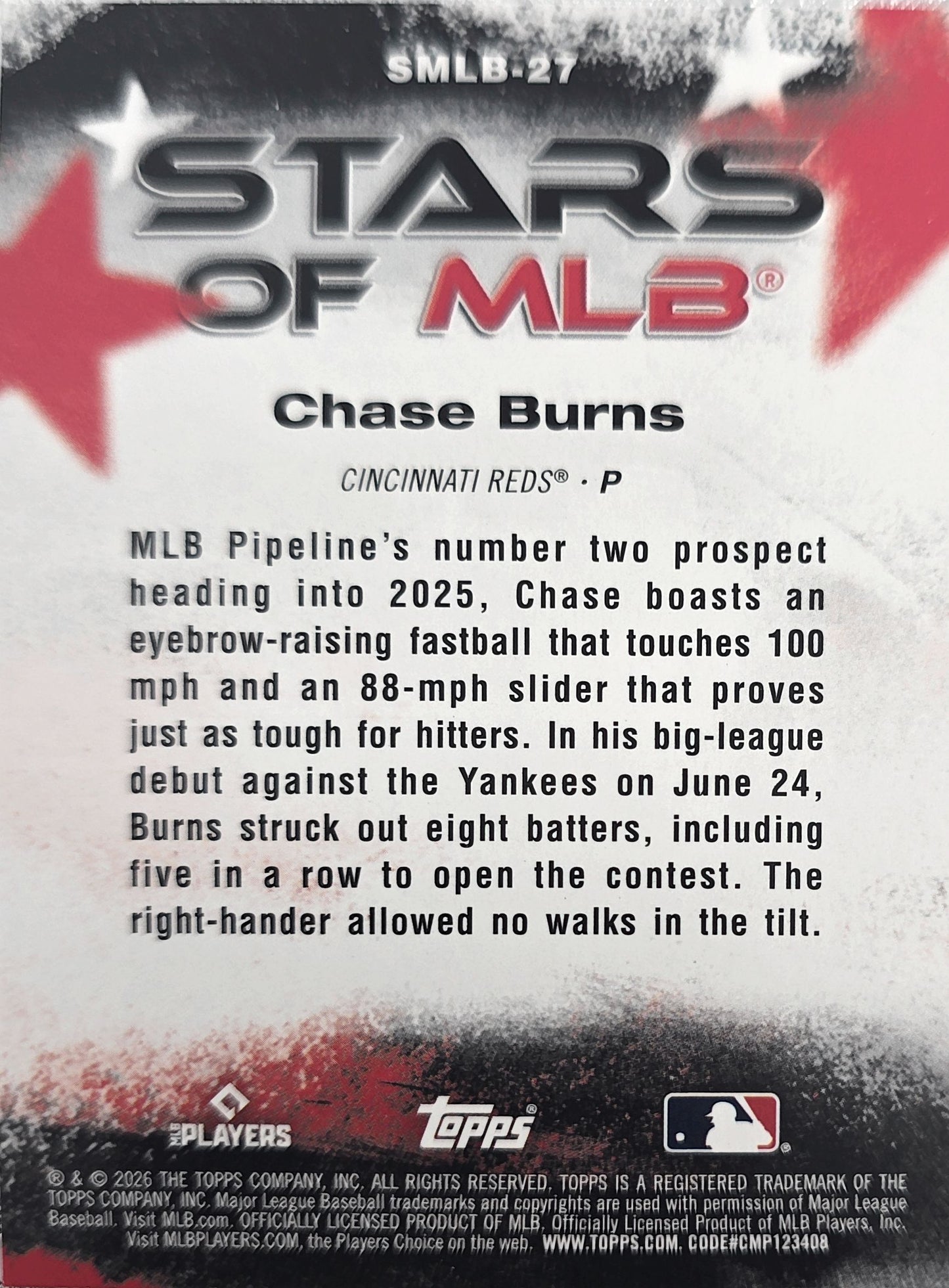 Chase Burns 2026 Tops Stars of MLB #SMLB-27