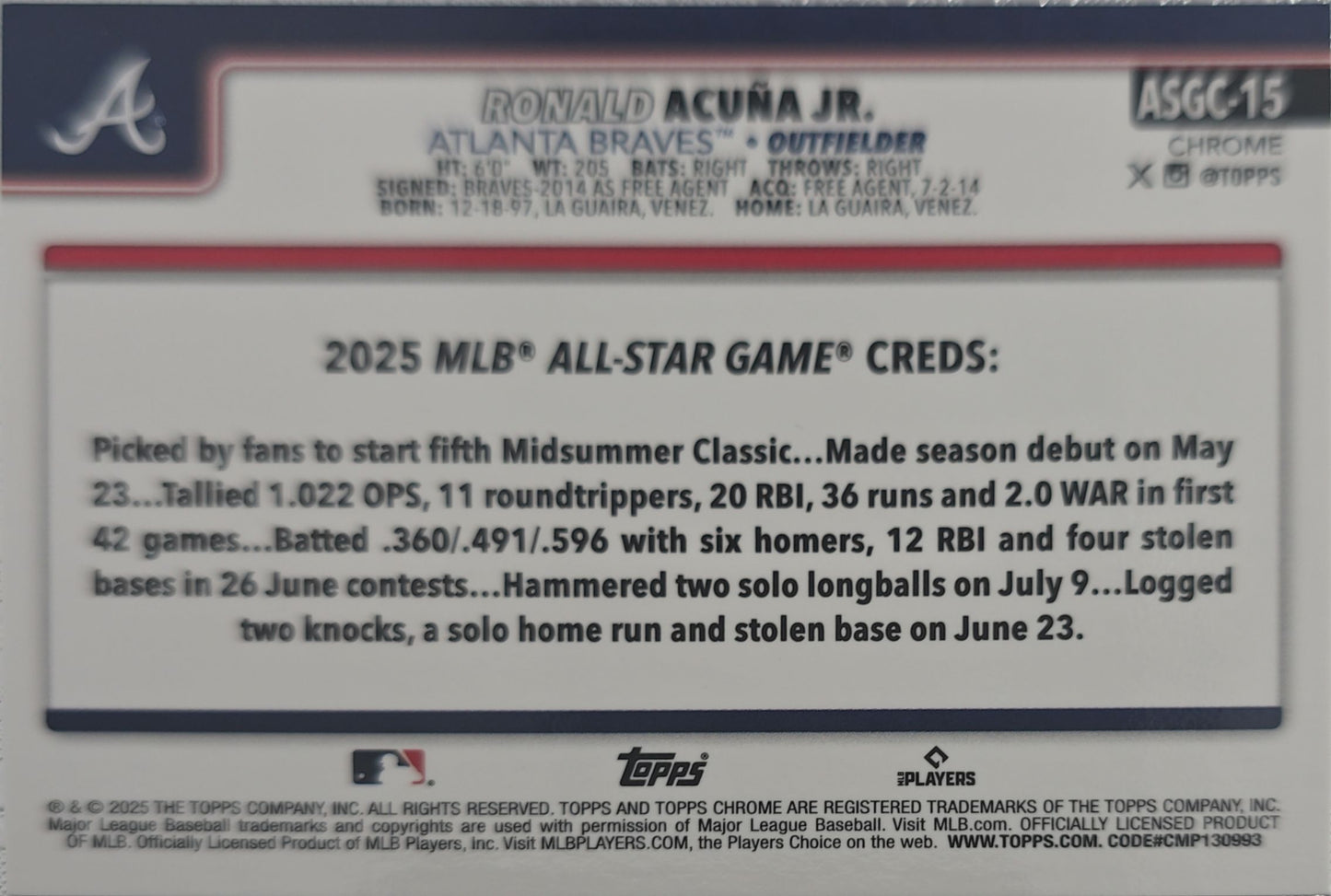 Ronald Acuna Jr. 2025 Topps All-Star Game Refractor #ASGC-15