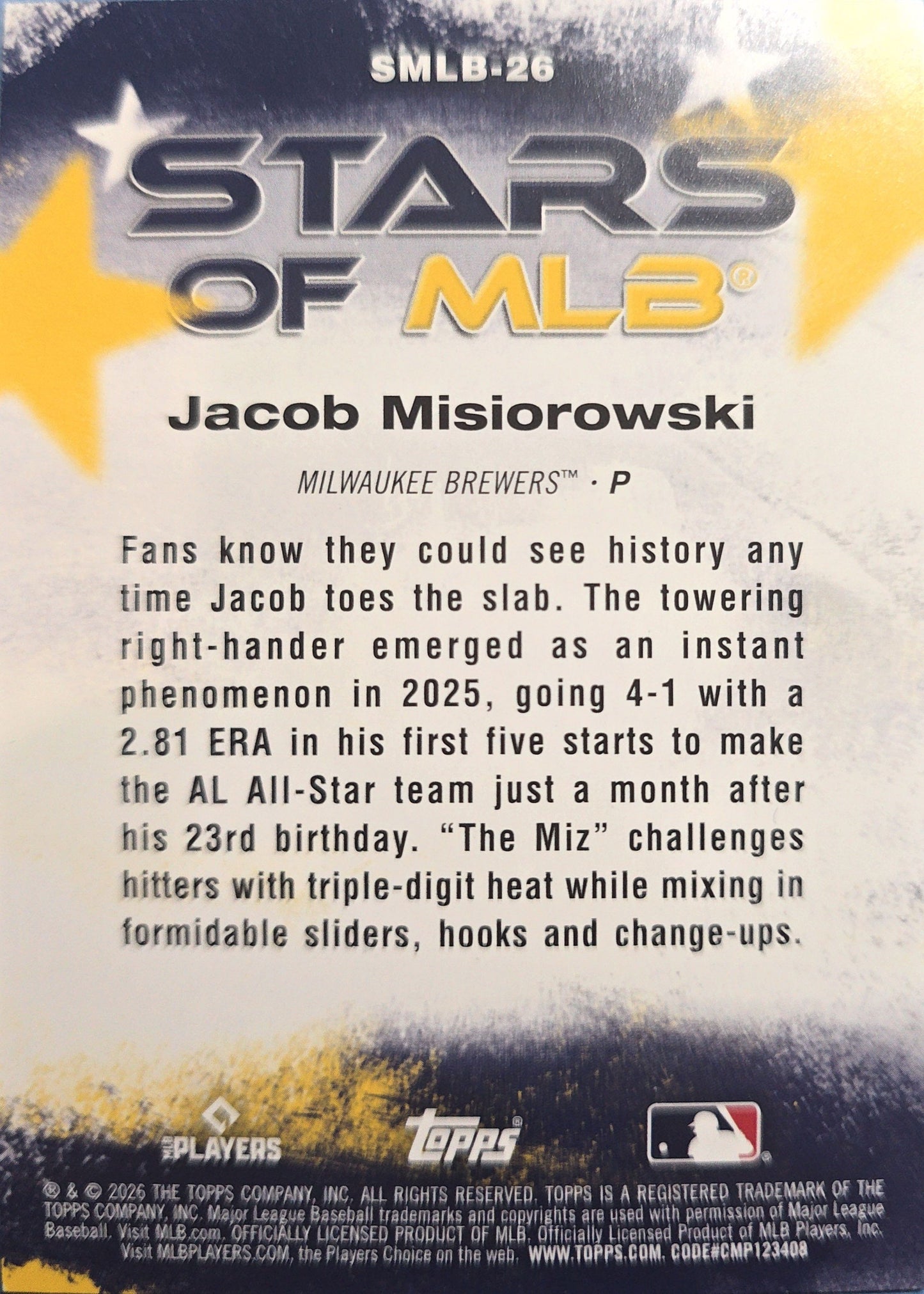 Jacob Misiorowski 2026 Topps Stars of MLB #SMLB-26 (RC)