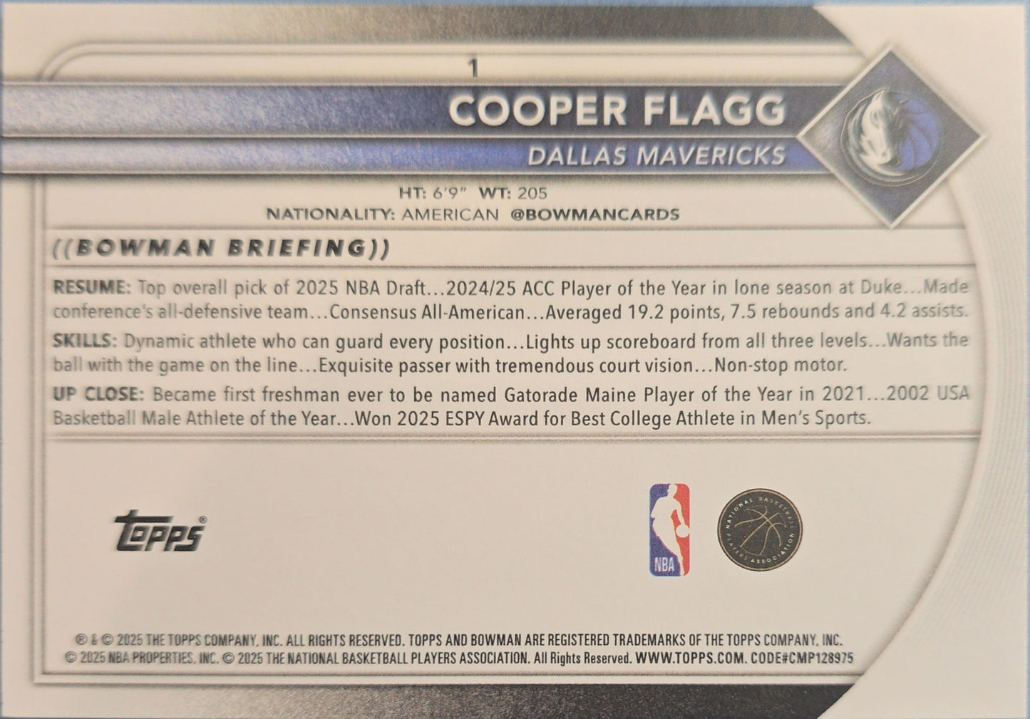 Cooper Flagg 2025-2026 Bowman Rookie #1 (RC)