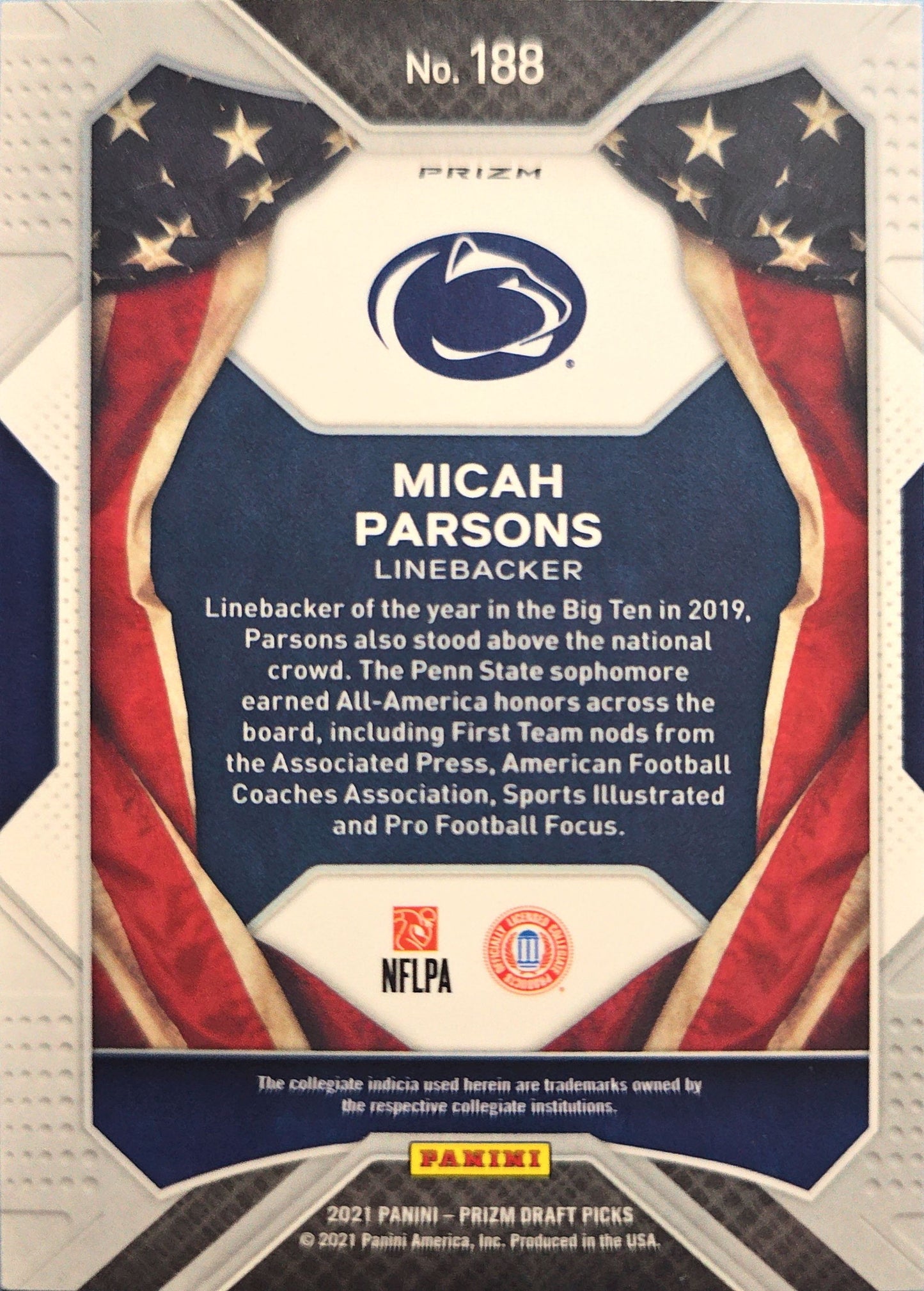 Micah Parsons 2021 Panini Silver Prizm All-American Rookie #188 (RC)