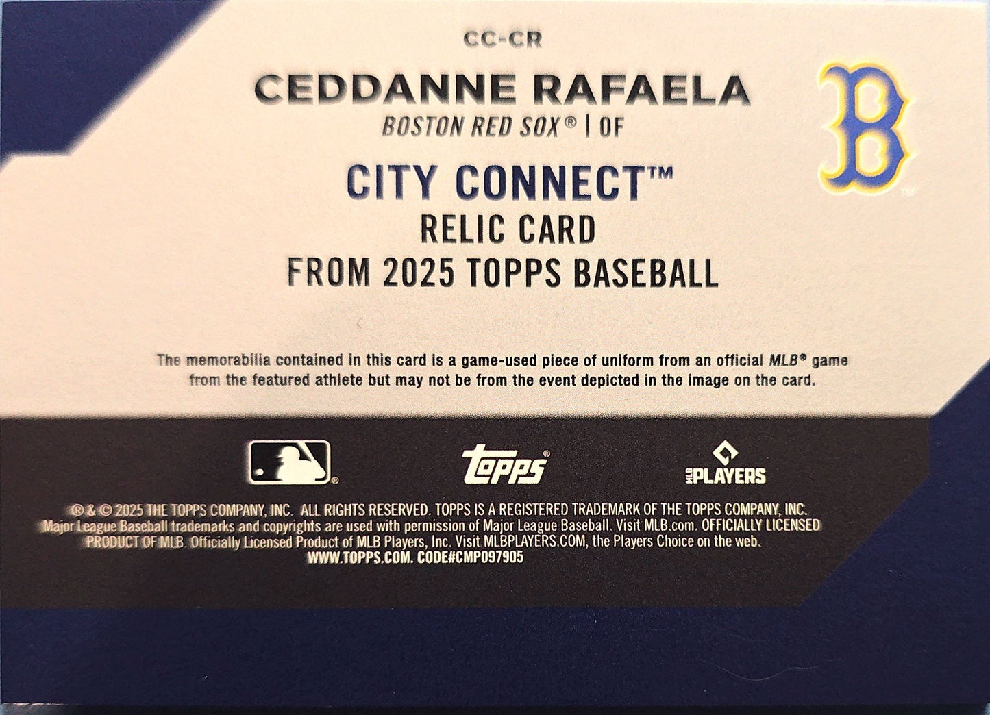 Ceddanne Rafaela 2025 Topps Series 1 City Connect Swatch Collection #CC-CR