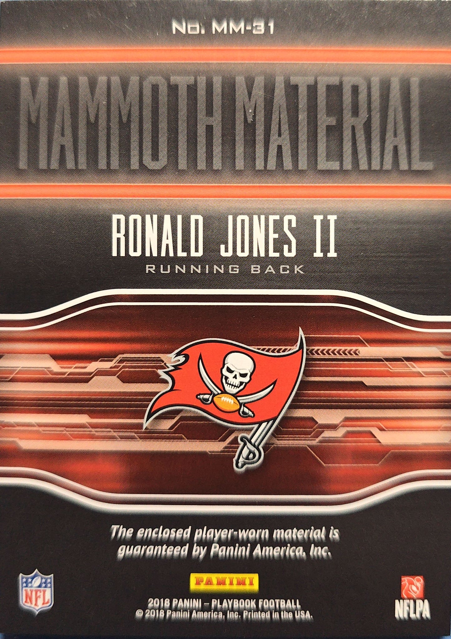 Ronald Jones II 2018 Panini Playbook Mammoth Material - Player Worn Patch #MM-31 /199