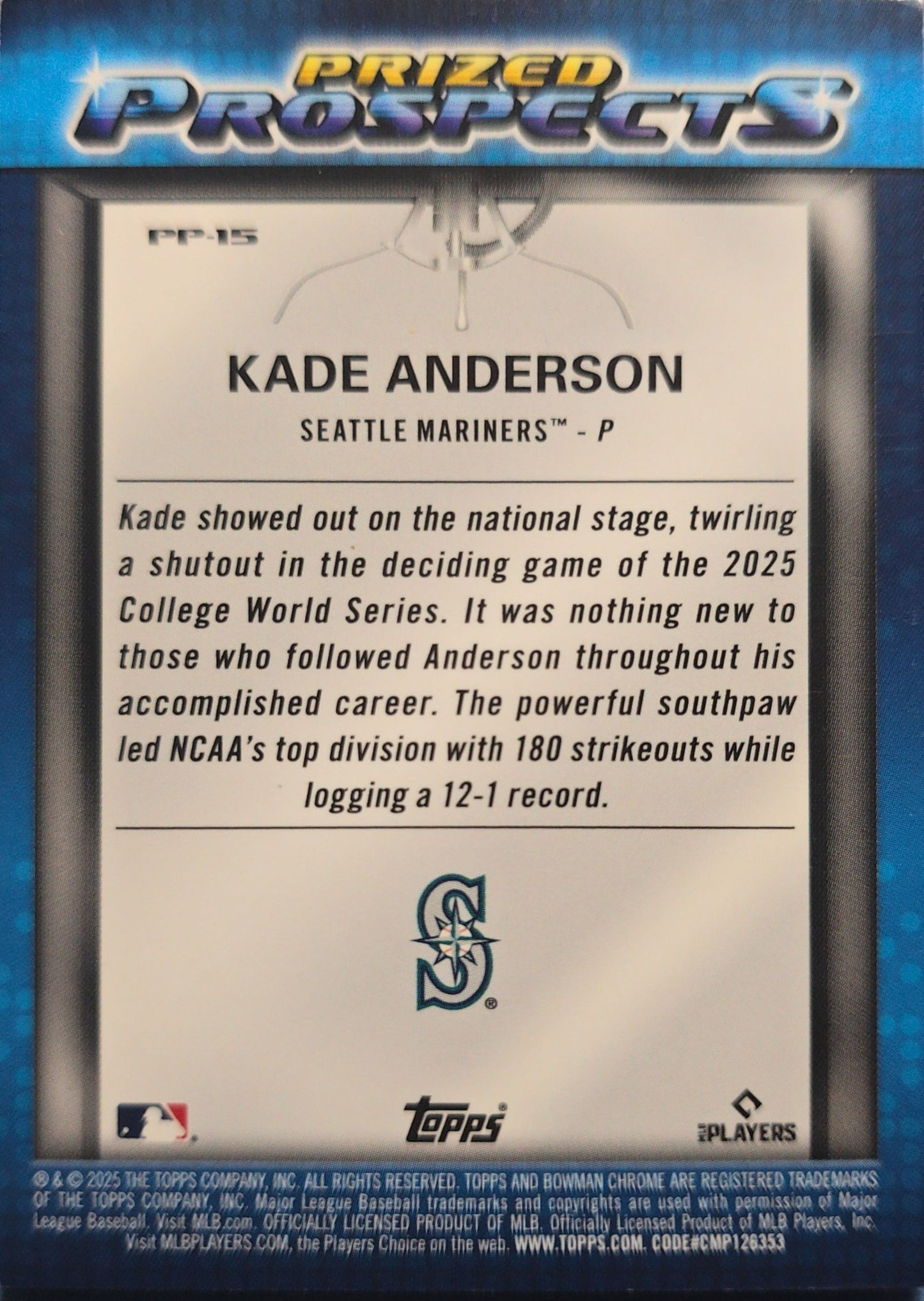 Kade Anderson 2025 Topps Chrome Prized Prospects Mojo Refractor #PP-15