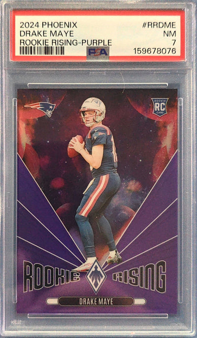 Drake Maye 2024 Panini Phoenix Rookie Rising Purple #RR-DME (RC) PSA 7
