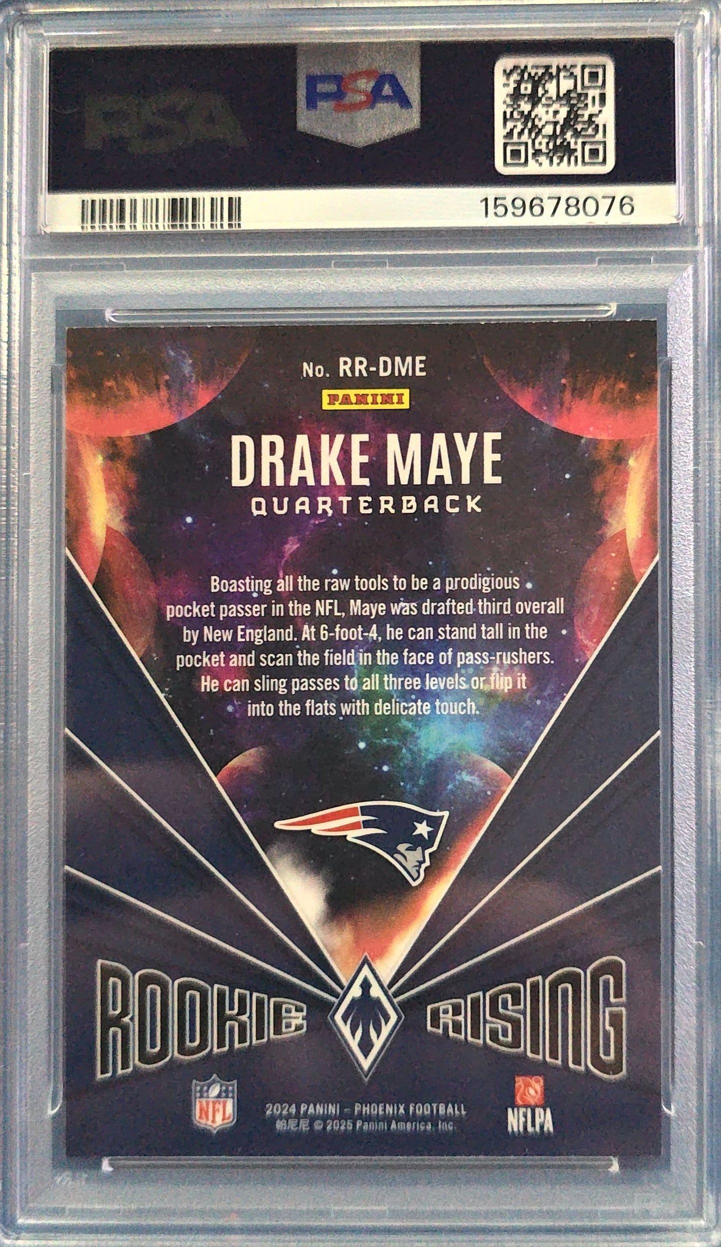 Drake Maye 2024 Panini Phoenix Rookie Rising Purple #RR-DME (RC) PSA 7