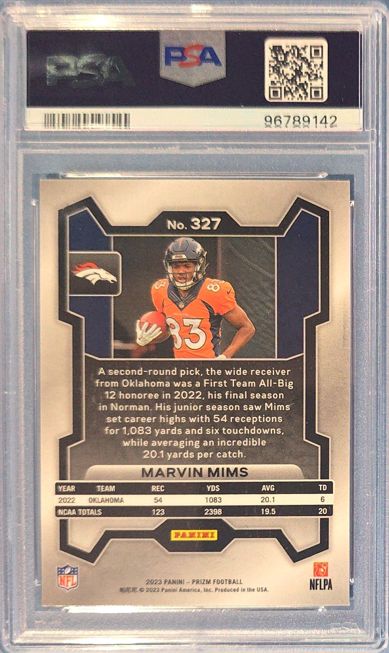Marvin Mims 2023 Panini Prizm Rookie #327 (RC) PSA 8