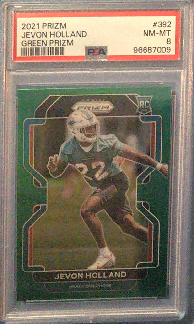 Jevon Holland 2021 Prizm Green Prizm Rookie #392 PSA 8