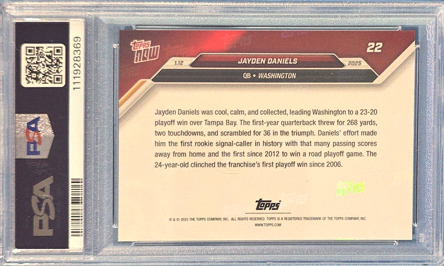 Jayden Daniels 2025 Topps Now Rookie #22 (RC) PSA 8 Cert x69