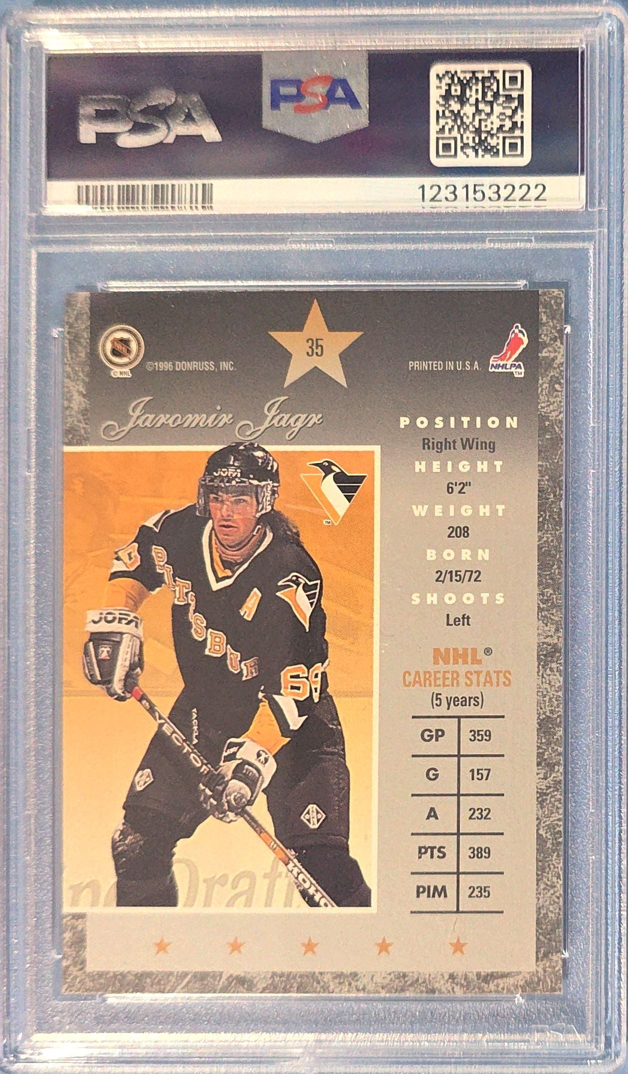 Jaromir Jagr 1995 Donruss Elite Die-Cut Uncut #35 PSA 6