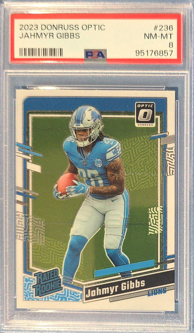 Jahmyr Gibbs 2023 Donruss Optic Rated Rookie #236 (RC) PSA 8