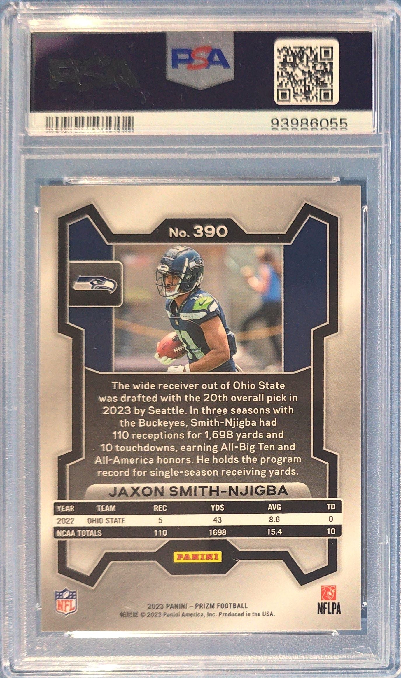 Jaxon Smith-Njigba 2023 Panini Prizm Rookie #390 (RC) PSA 8