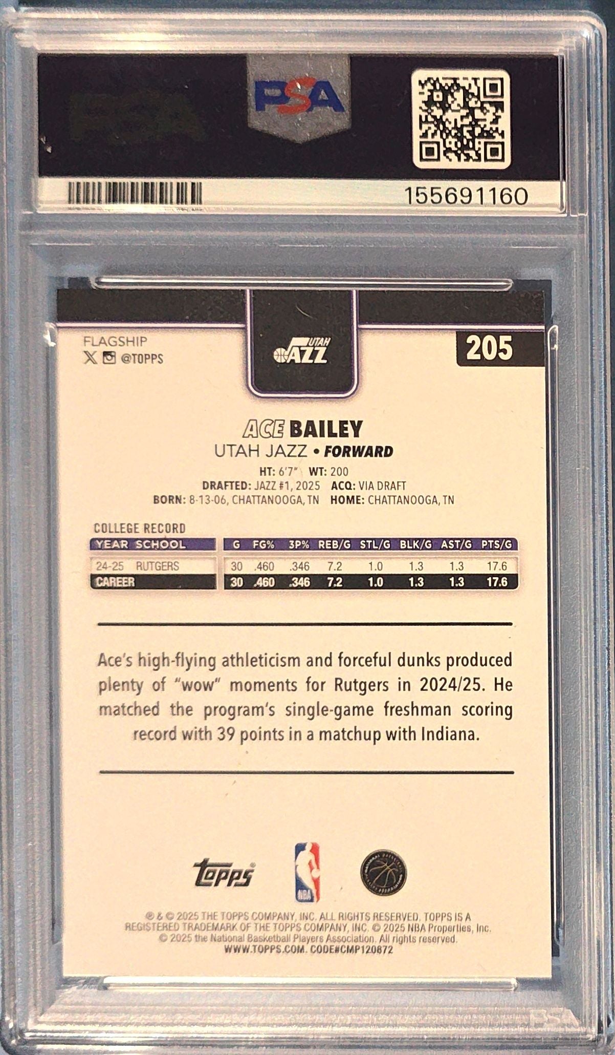 Ace Bailey 2025 Topps Rookie #205 (RC) PSA 8