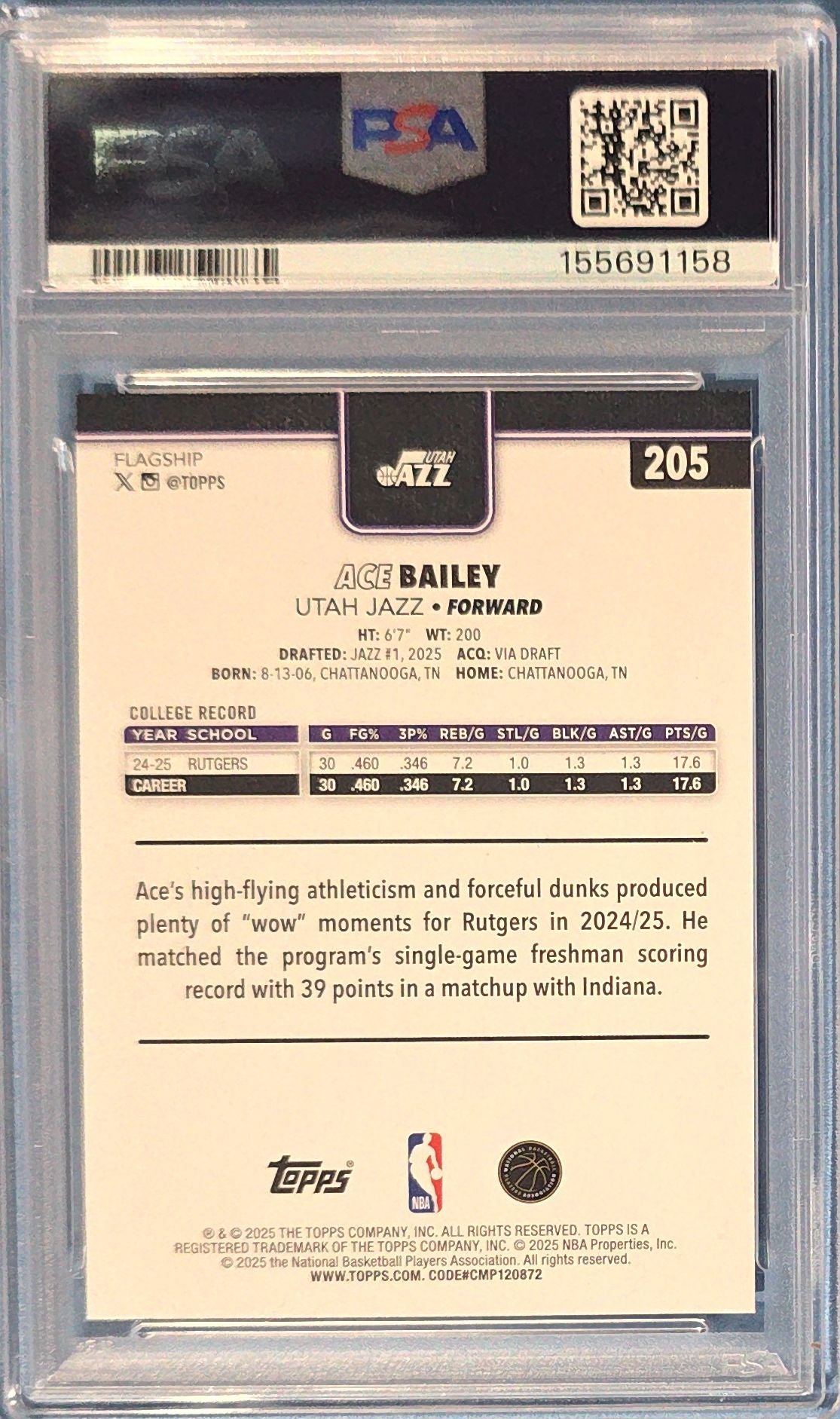 Ace Bailey 2025 Topps Rookie #205 (RC) PSA 9