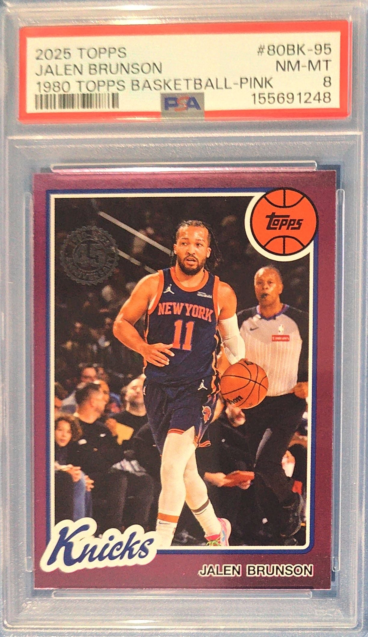 Jalen Brunson 2025 Topps 1980 Topps Basketball - Pink #80BK-95 PSA 8