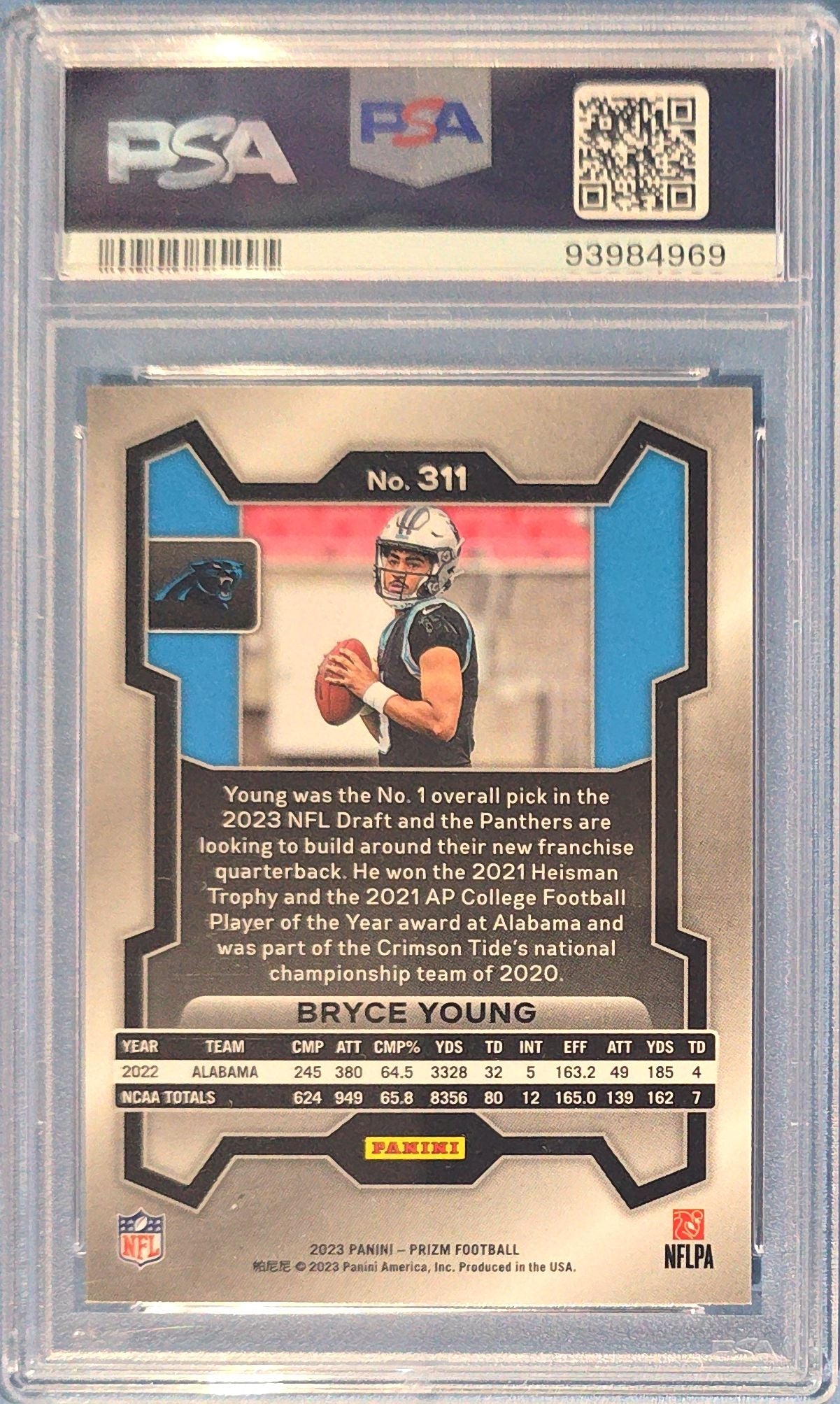 Bryce Young 2023 Panini Prizm Rookie #311 (RC) PSA 8 Cert x69