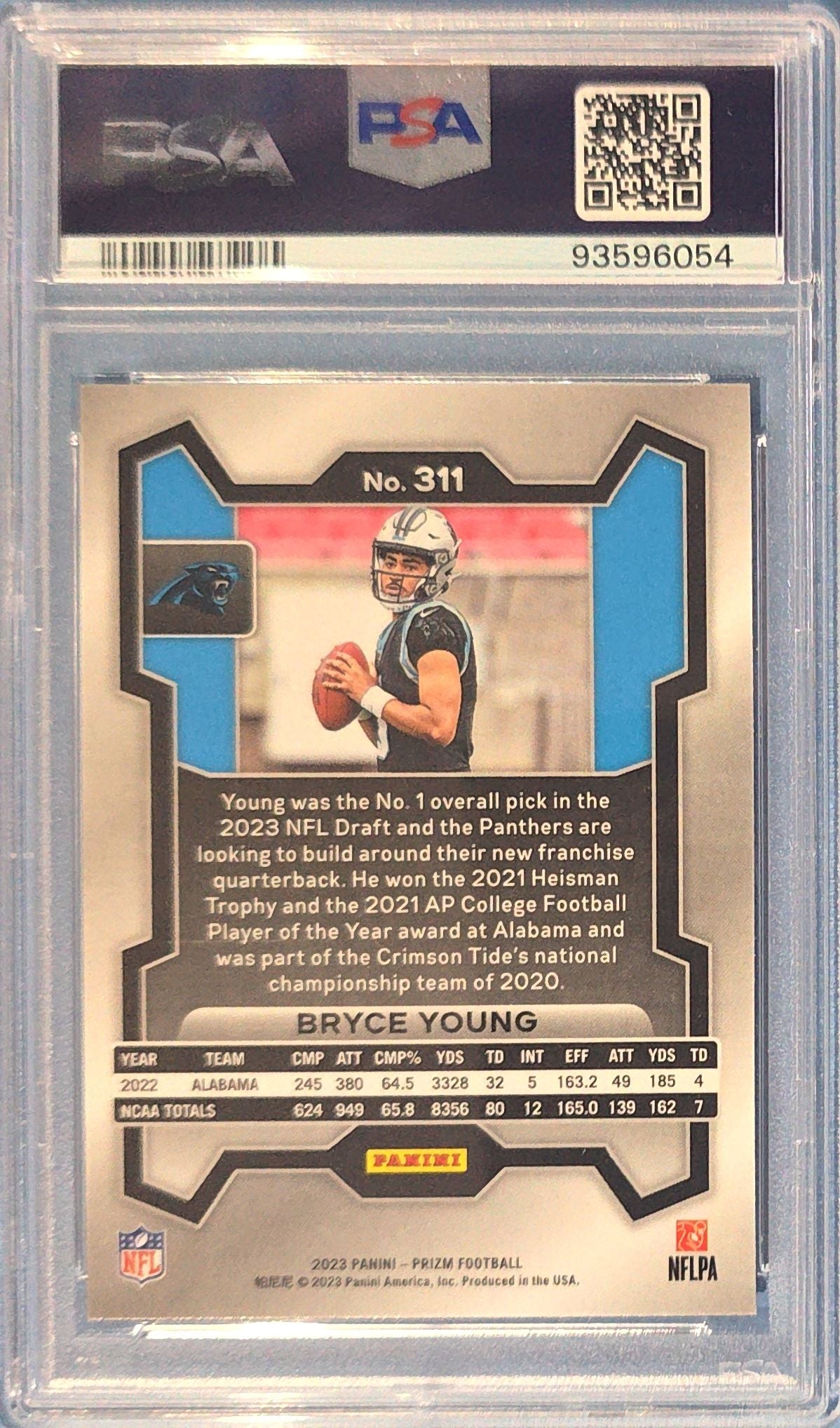 Bryce Young 2023 Panini Prizm Rookie #311 (RC) PSA 8 Cert x54