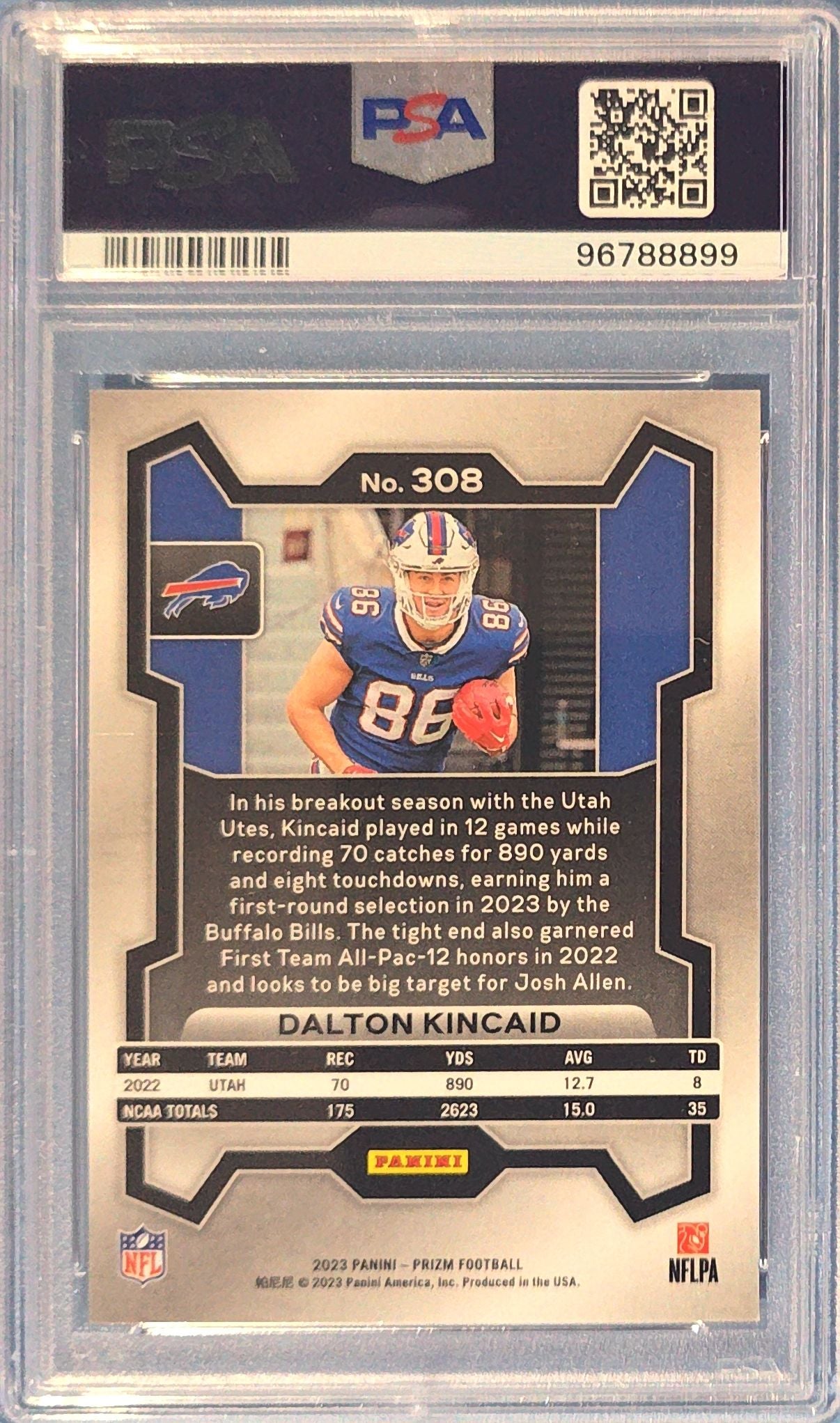 Dalton Kincaid 2023 Panini Prizm Rookie #308 (RC) PSA 8 Cert x99