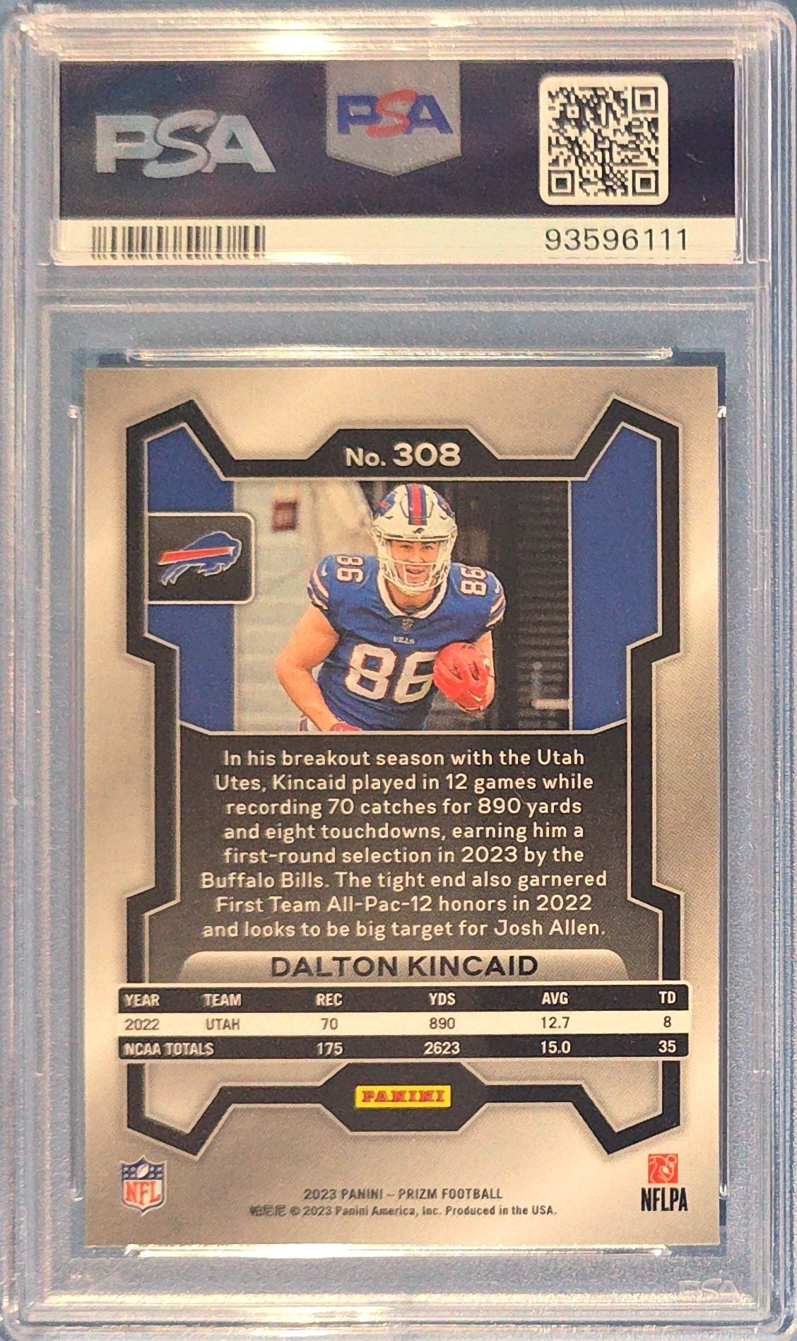 Dalton Kincaid 2023 Panini Prizm Rookie #308 (RC) PSA 9 cert x11