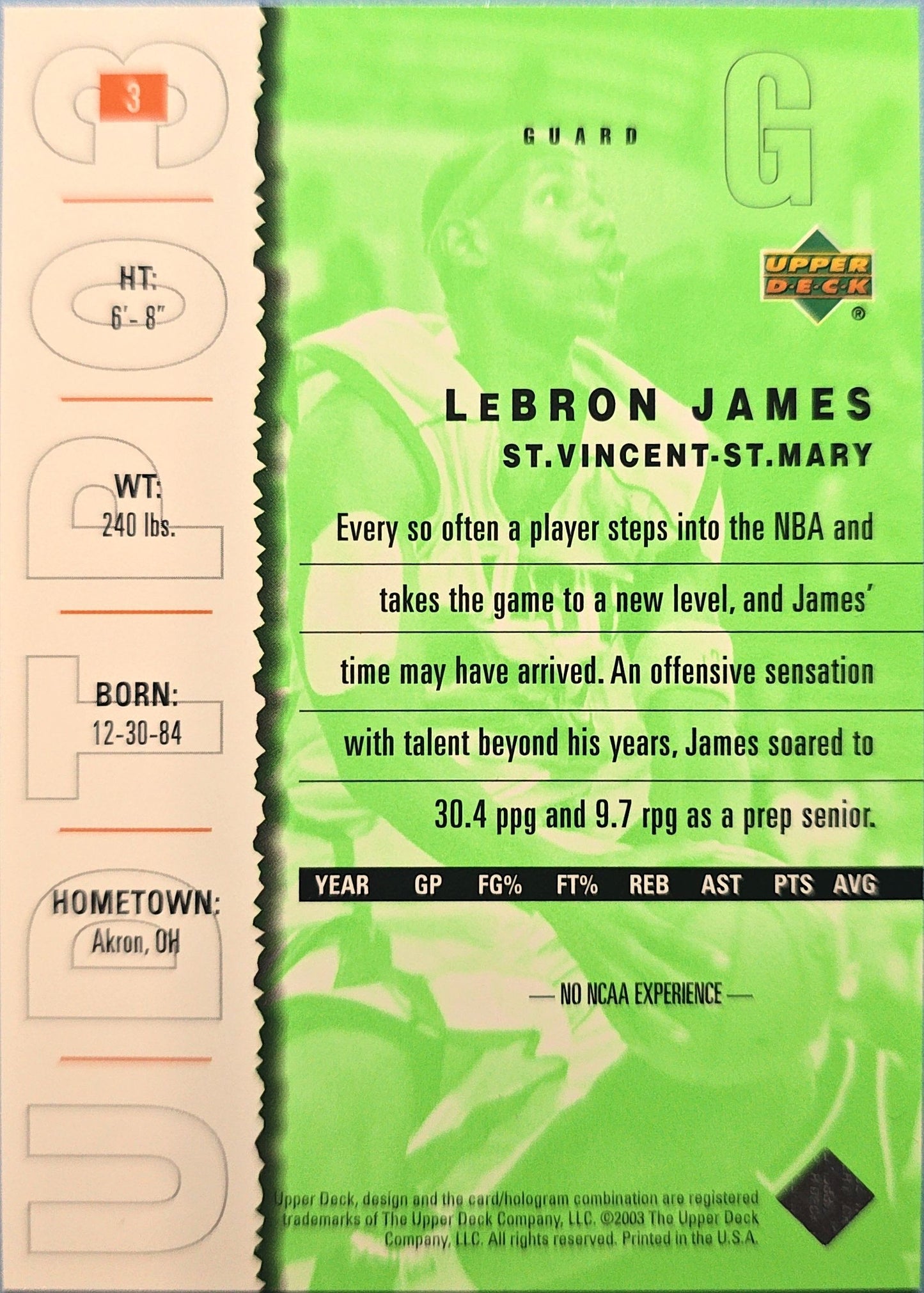 LeBron James 2003 Upper Deck UD Top Prospects #3