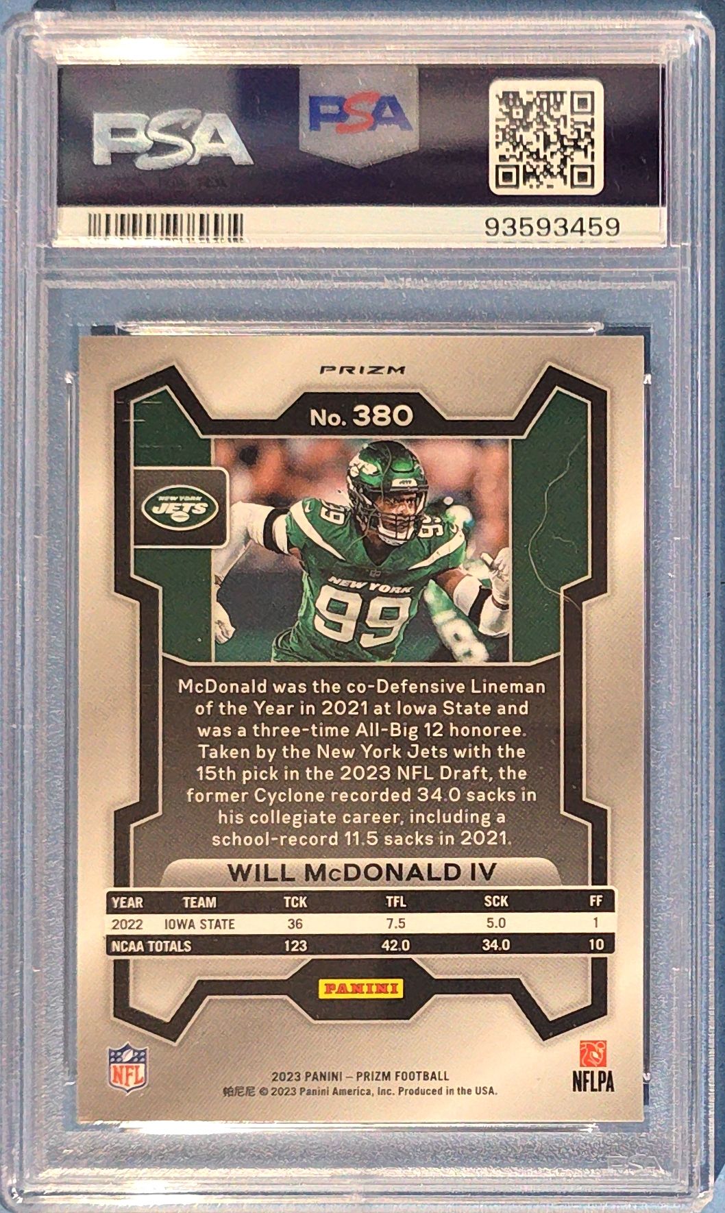 Will McDonald IV 2023 Panini Prizm Rookie #380 (RC) PSA 9